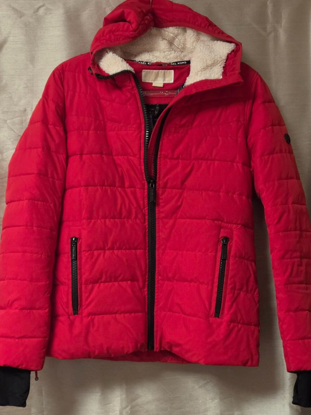 Michael Kors Womens Red Puffy Winter Jacket with Insulation Inside, Size M